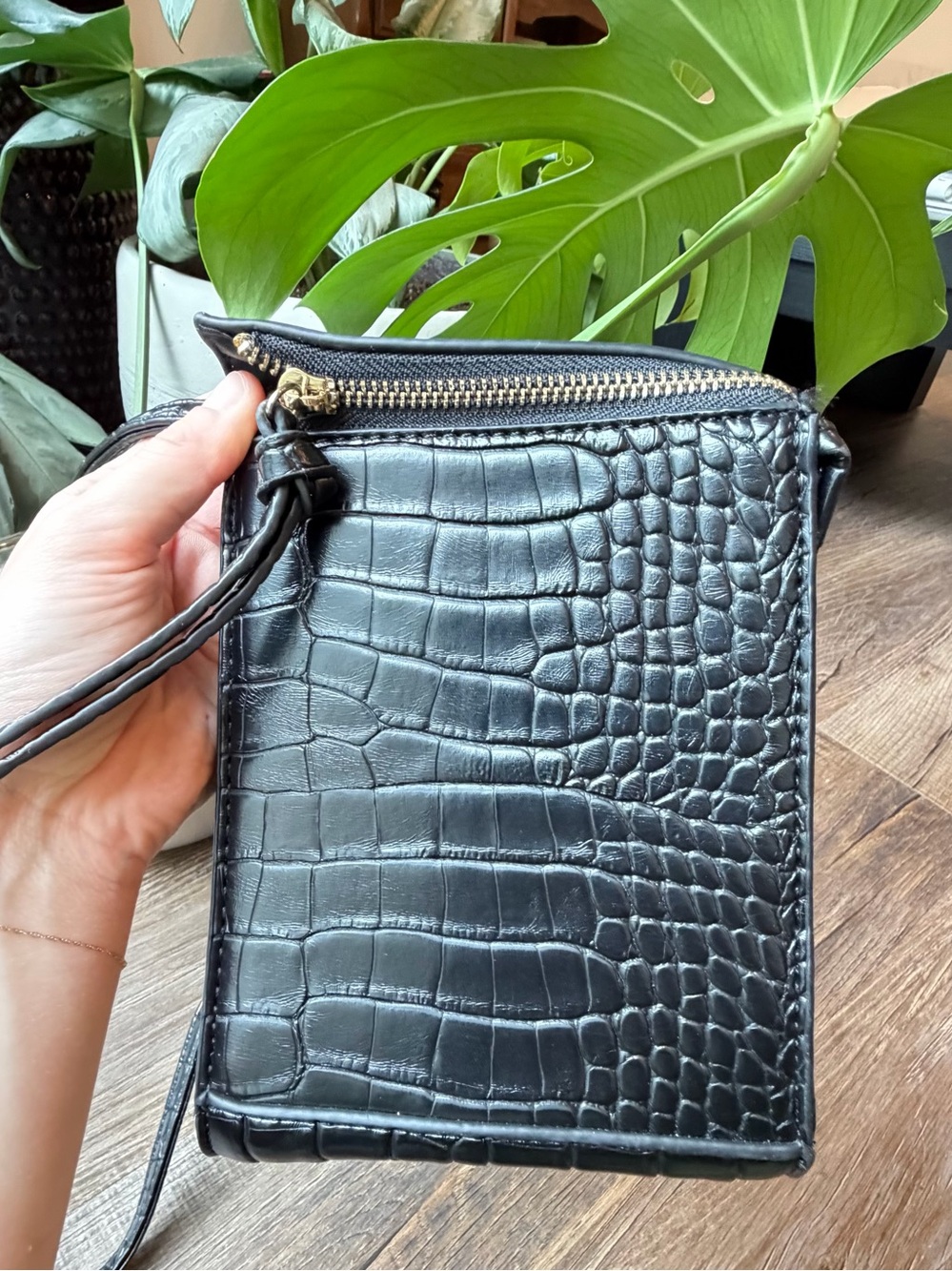 Black Crocodile Crossbody Bag